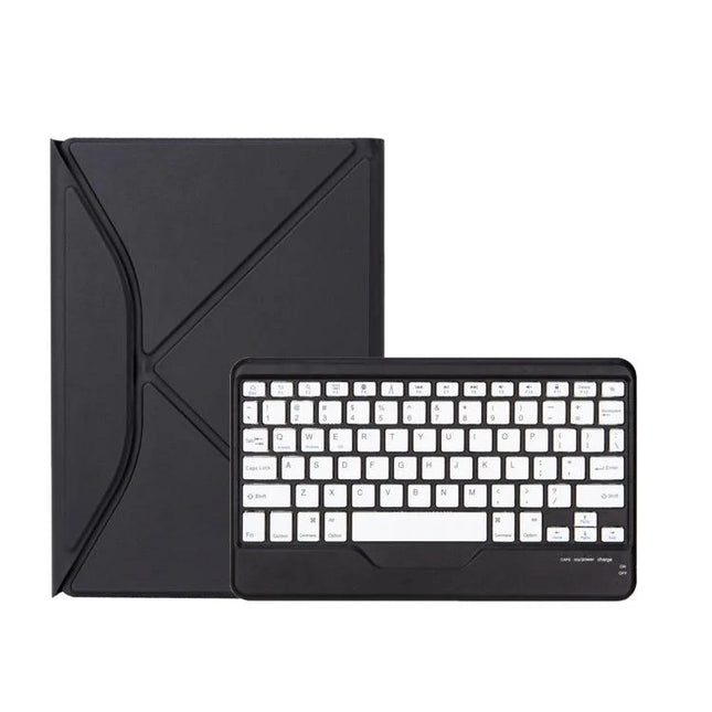 Leather Bluetooth Keyboard Case with Pen Slot for iPad 10.2 showing black folio cover and detachable Bluetooth keyboard