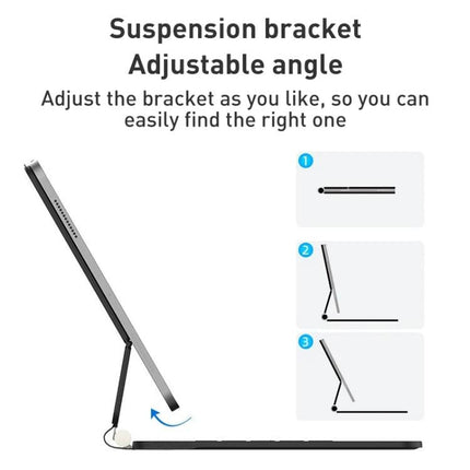 Bluetooth Keyboard Leather Case for iPad Pro 11-Inch showing adjustable suspension bracket and multiple viewing angles with protective keyboard cover
