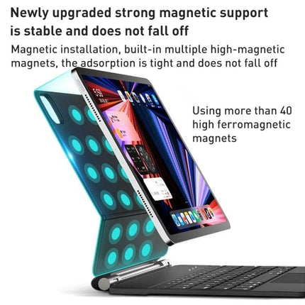 Bluetooth Keyboard Leather Case for iPad Pro 11-Inch showcasing magnetic support, protective leather cover and integrated keyboard for typing on the go