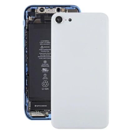Back Cover Replacement for Everyday iPhone SE Maintenance - white rear panel shown with iPhone SE 2 internal components