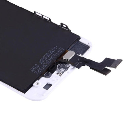 iPhone SE Replacement Screen for Daily Communication - white LCD and digitizer assembly close-up of flex cable and home button area