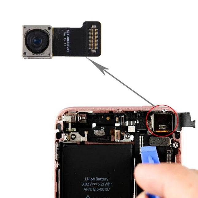 Back Camera Replacement for iPhone SE Daily Use - replacement rear camera module and installation location inside iPhone SE (daily use)