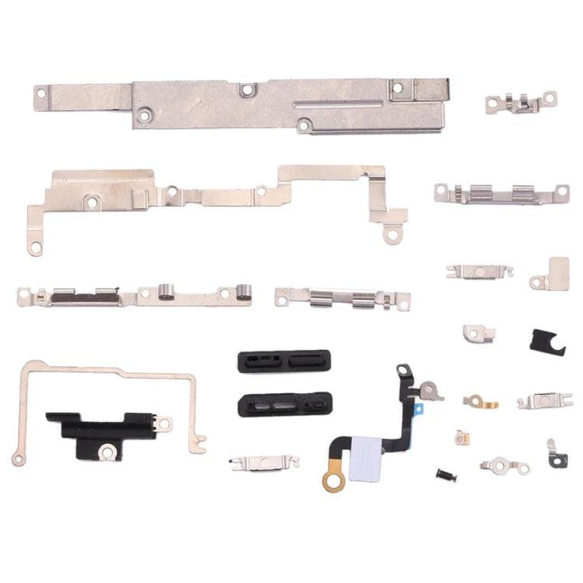 Ideal Home Essentials for iPhone X Repairs and Maintenance inner repair accessory kit showing metal brackets, buttons and flex cable components
