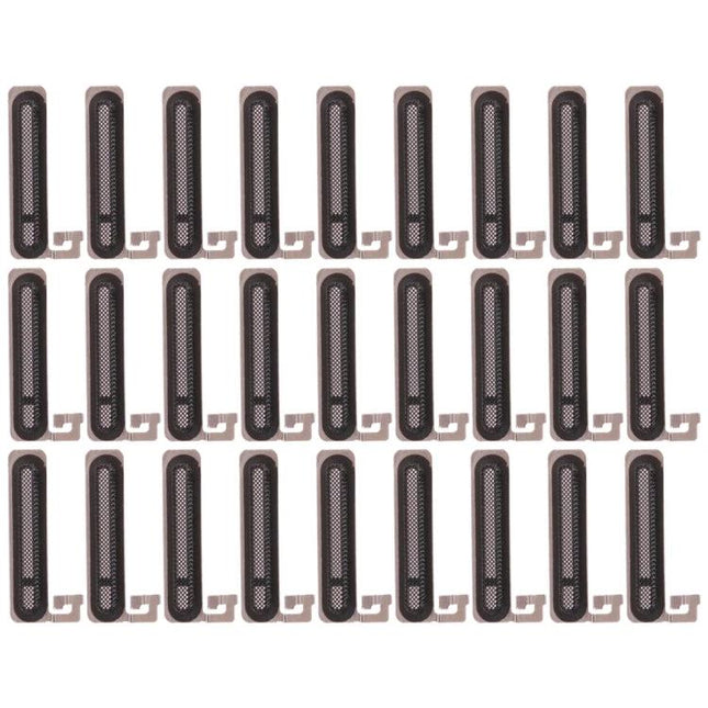 Replacement Mesh Covers for iPhone X Everyday Audio Needs - pack of black earpiece mesh covers laid out in rows