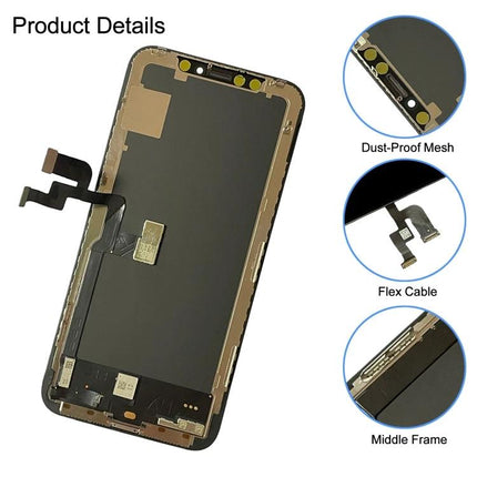 GX Replacement Screen for Daily iPhone X Repairs and Use - front LCD assembly with flex cable, dust-proof mesh and middle frame