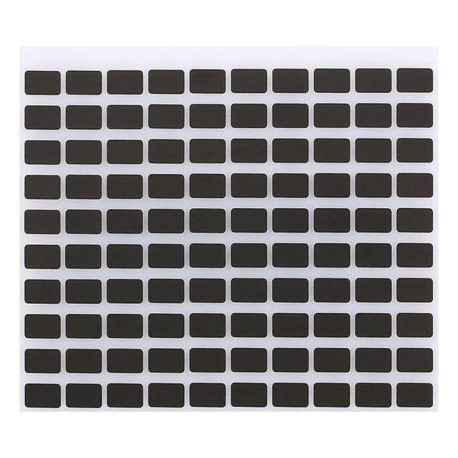 Essential screen welding stickers for home device repairs daily - sheet of small rectangular black repair stickers for phone screens