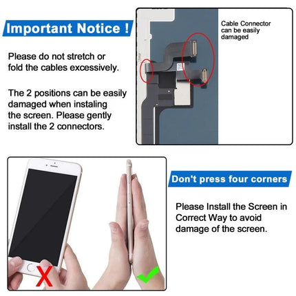 Keep Your iPhone X Functional with JK Incell LCD Screen for Daily Tasks - warning: avoid bending cables and pressing corners during installation