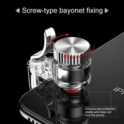 Mobile Gaming Trigger for Everyday Play Sessions - close-up of screw-type bayonet fixing with silicone pad protection on smartphone