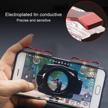 E9 Electroplating Trigger for Everyday Mobile Gaming Sessions - red electroplated mobile triggers attached to smartphone for precise on-screen shooting