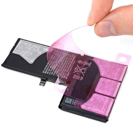 Adhesive Tapes for Everyday iPhone X Battery Maintenance - pink peel-and-stick battery adhesive being applied to iPhone X battery
