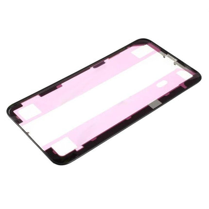 iPhone XS Max Middle Frame Bezel for Daily Phone Repairs shown from angle with adhesive strips and precise cutouts
