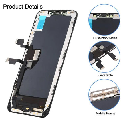 A Replacement LCD Screen for Your iPhone XS Max showing full assembly with flex cables, middle frame and dust-proof mesh