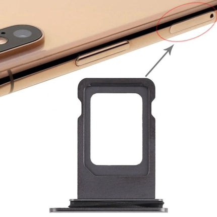 SIM Card Tray for iPhone XS Max in Daily Mobile Essentials - black replacement tray beside gold iPhone showing tray slot