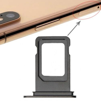 SIM Card Tray for iPhone XS Max in Daily Mobile Essentials - replacement SIM tray beside gold iPhone showing tray slot