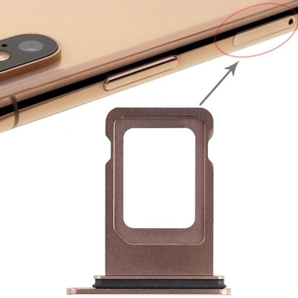SIM Card Tray for iPhone XS Max in Daily Mobile Essentials - replacement tray beside gold iPhone showing SIM slot