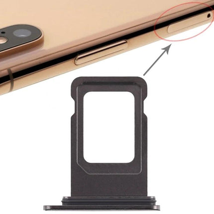 SIM Card Tray for iPhone XS Max Daily and Travel Use - replacement tray shown next to gold iPhone XS Max side slot
