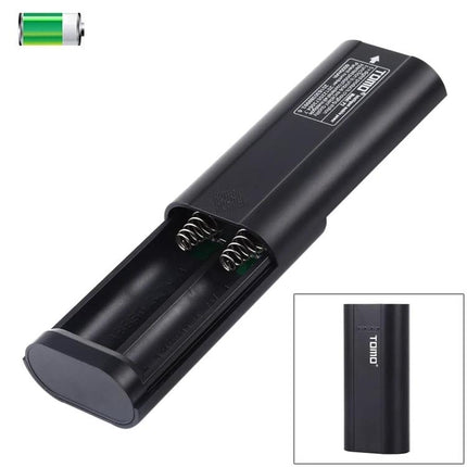 Tomo USB Battery Charger for 18650 Li-Ion Batteries - portable black USB charger and power bank for 18650 cells, dual-slot quick charge