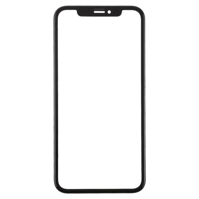 Replacement Front Glass for iPhone XR Daily Use - black outer glass lens with frame and camera notch, OCA adhesive ready, front screen replacement