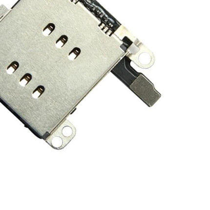 Essential replacement for iPhone XR SIM card reader in daily life - close-up photo of silver SIM card reader socket board