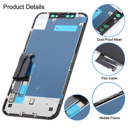GX Replacement LCD Screen for iPhone XR Daily Use - replacement display assembly with flex cable, dust-proof mesh, and middle frame