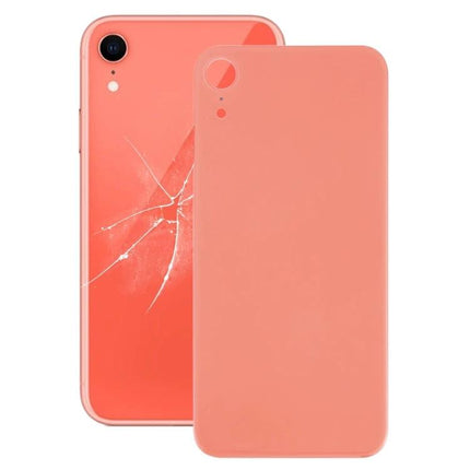 iPhone XR Back Cover Replacement for Everyday Phone Use showing coral replacement panel next to cracked back panel