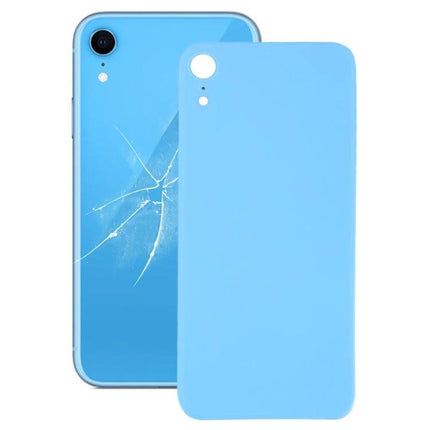 iPhone XR Back Cover Replacement for Everyday Phone Use - blue replacement panel shown next to cracked iPhone XR back