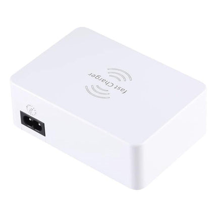 A Versatile Multi-Port Charger for Daily Home Device Needs - compact white wireless fast charger powering phone, tablet and smartwatch simultaneously
