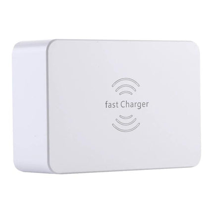 A Versatile Multi-Port Charger for Daily Home Device Needs white compact fast charger powering phone tablet smartwatch on kitchen counter