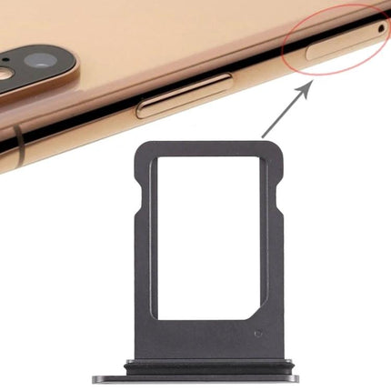 Replacement SIM Tray for iPhone XS in Daily Mobile Use — black single-SIM replacement tray shown with iPhone XS side slot