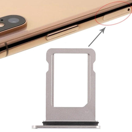 Replacement SIM Tray for iPhone XS in Daily Mobile Use - silver replacement tray shown beside gold iPhone XS SIM slot