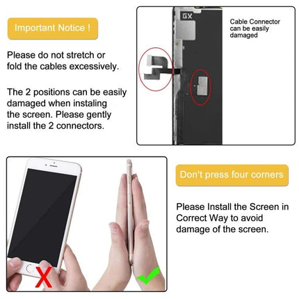 iPhone XS Replacement Screen for Everyday Phone Use - replacement screen assembly with installation tips and cable connector caution
