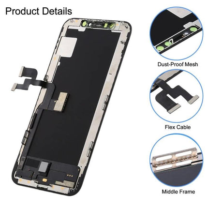 iPhone XS Replacement Screen for Everyday Phone Use - replacement screen assembly with flex cable, dust-proof mesh and middle frame for cracked display