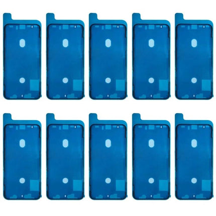 Adhesive Stickers for iPhone XS Screen Repairs in Daily Use - blue LCD frame bezel replacement stickers shown in set of ten