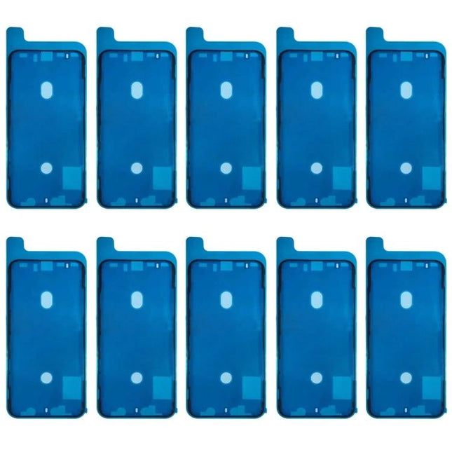 Adhesive Stickers for iPhone XS Screen Repairs in Daily Use - blue LCD frame bezel replacement stickers shown in set of ten