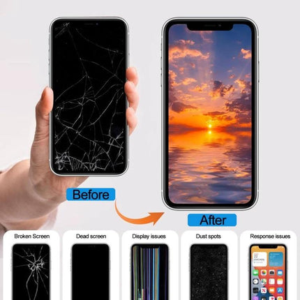 iPhone XS Original OLED Screen for Everyday Device Maintenance - before cracked screen and after restored display