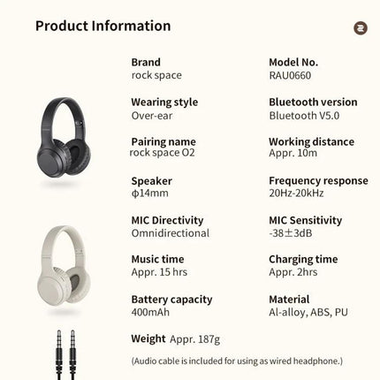 ROCK Space O2 Wireless Headset With Built In Mic For Commuting black over-ear Bluetooth 5.0 headset product info