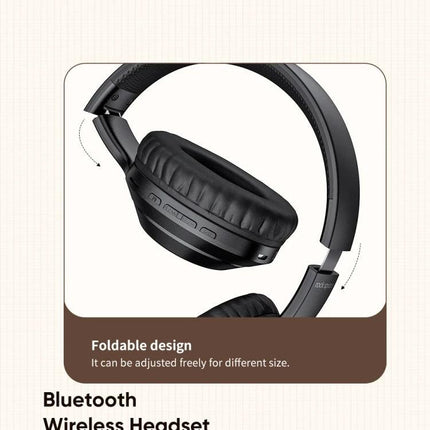 ROCK Space O2 Wireless Headset With Built In Mic For Commuting foldable black Bluetooth over-ear headphones with controls