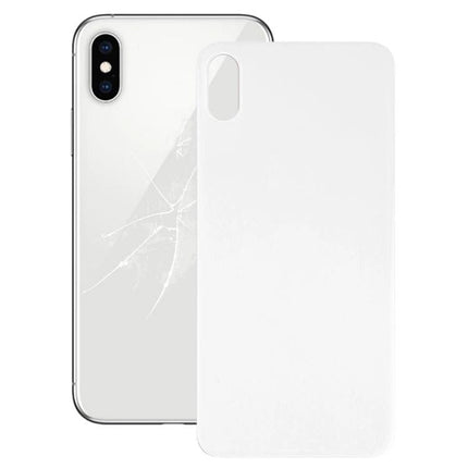 Glass Back Cover Replacement for iPhone XS Everyday Use - white replacement panel shown next to cracked iPhone XS back