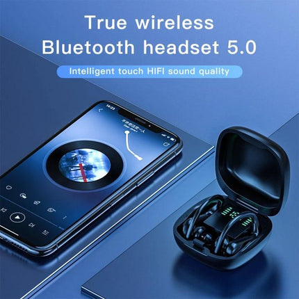 Wireless Earbuds With Compact Charging Case For Daily Use showing earbuds in open charging case next to smartphone on blue surface