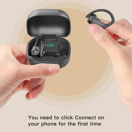 Wireless Earbuds With Compact Charging Case For Daily Use showing open charging case with LED and hanging ear design in hand