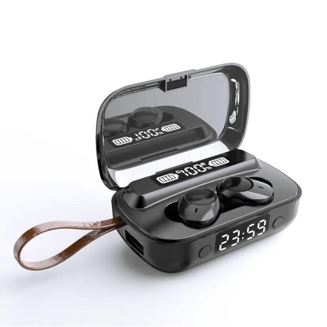 Wireless TWS Noise Canceling Earbuds With Charging Case For Daily Commute black earbuds in digital display charging case
