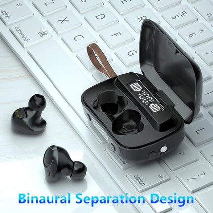Wireless TWS Noise Canceling Earbuds With Charging Case For Daily Commute shown with open charging case and earbuds on keyboard