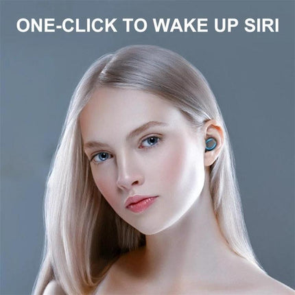 Wireless Bluetooth Earbuds With Noise Cancellation And Charging Case shown in ear with touch controls and Siri wake feature