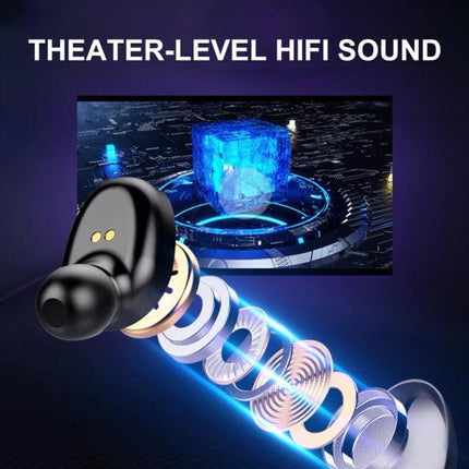 Wireless Bluetooth Earbuds With Noise Cancellation And Charging Case in black showing exploded driver parts and theater-level HiFi sound