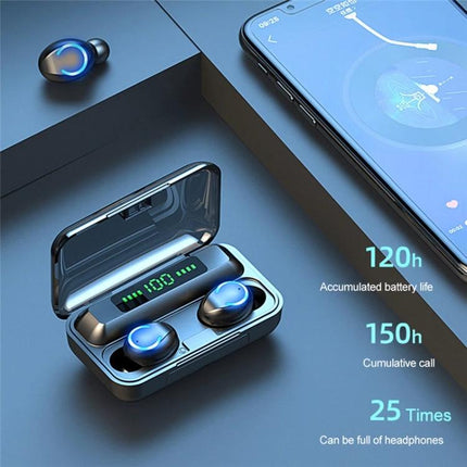 Wireless Earbuds With Charging Case For Everyday Calls showing earbuds in LED charging case beside smartphone for hands-free calls