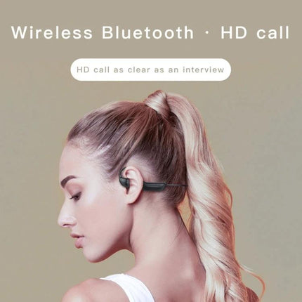 Bone Conduction Open Ear Headphones For Running And Commuting showing woman wearing G100 open-ear Bluetooth headphones