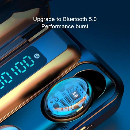 Wireless Bluetooth Earbuds For Everyday Music And Hands Free Calls shown in charging case with Bluetooth 5.0 display and earbud detail