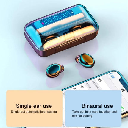 Wireless Bluetooth Earbuds For Everyday Music And Hands Free Calls compact metallic charging case with earbuds displayed