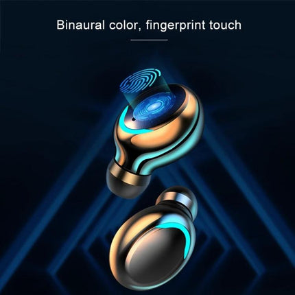 Wireless Bluetooth Earbuds For Everyday Music And Hands Free Calls sleek gold earbuds with fingerprint touch and glowing blue accents