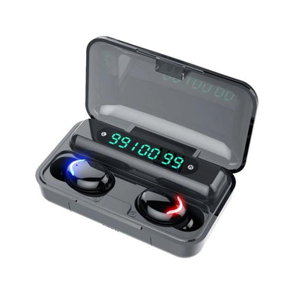 Wireless Bluetooth Earbuds For Commuting Workouts And Clear Calls Black showing magnetic charging case with LED battery display
